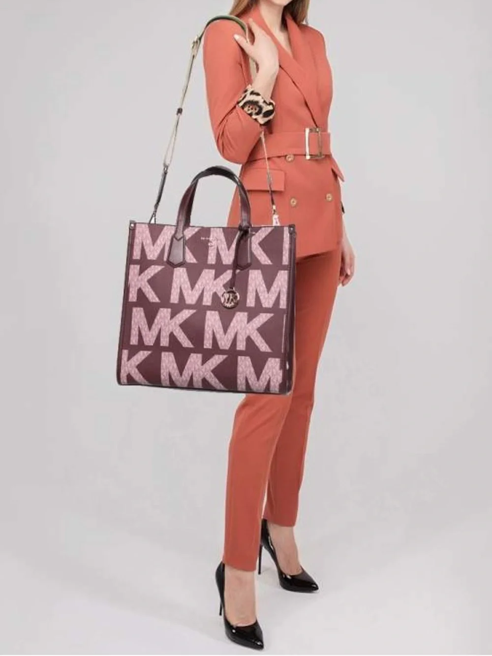 Michael Kors Royal Pink & plum Coated Canvas Leather Maple North South Tote - Picture 3 of 10